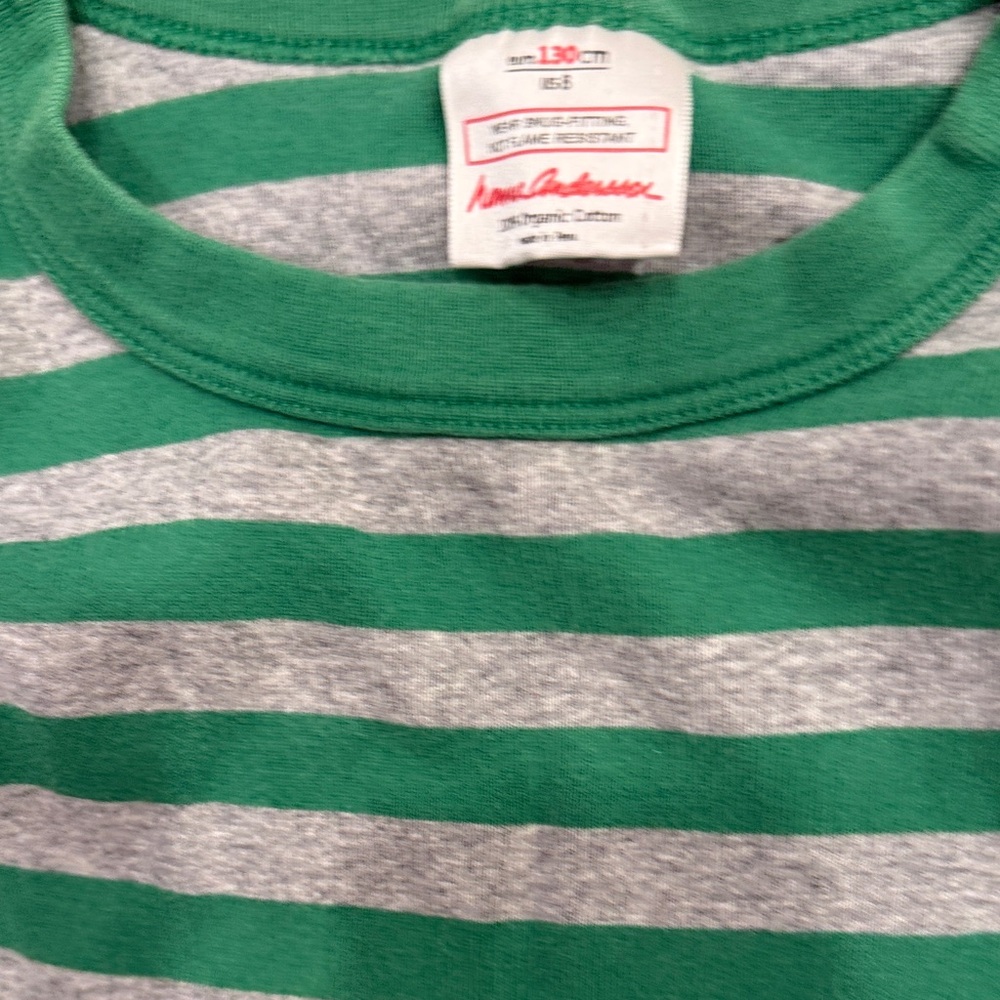 Hanna Andersson Green and Gray Striped Pajama Set sz 8 / 130 cm LIKE NEW - Picture 2 of 5